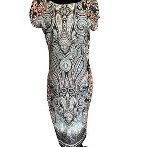 Beige By ECI Short Sleeve Paisley Print Bodycon Dress SZ 8